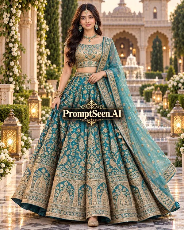 Turquoise Banarasi Lehenga Portrait