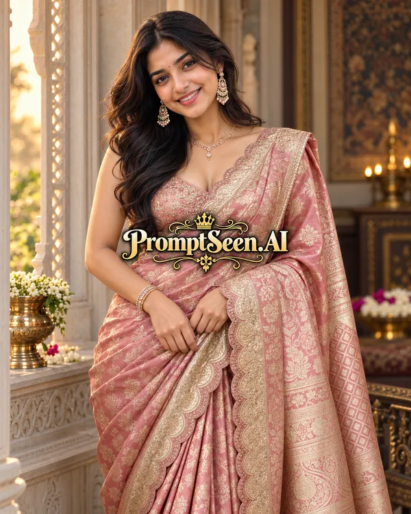 Pastel Pink Banarasi Silk Saree Portrait