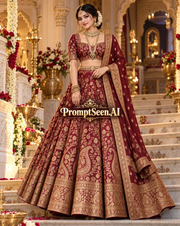 Royal Maroon Banarasi Lehenga Portrait