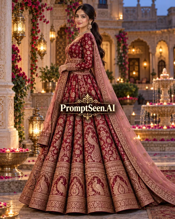 Wine Red Banarasi Lehenga Portrait