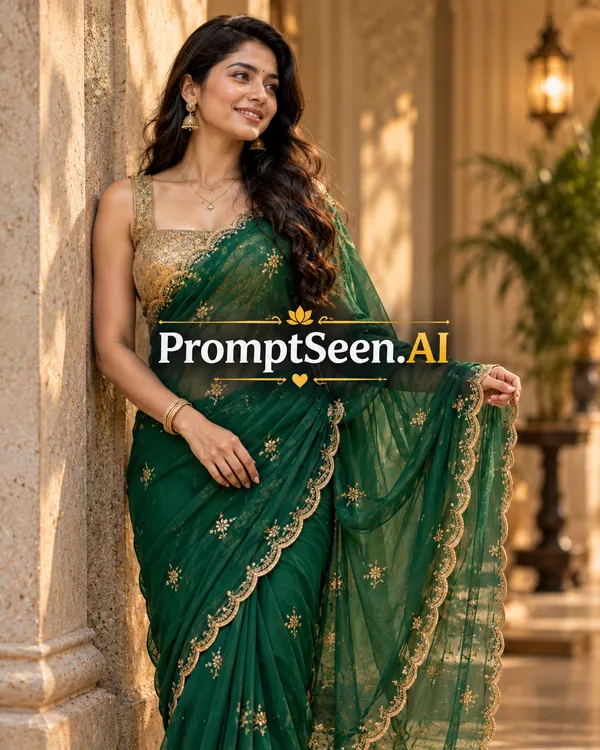 Royal Emerald Green Chiffon Saree