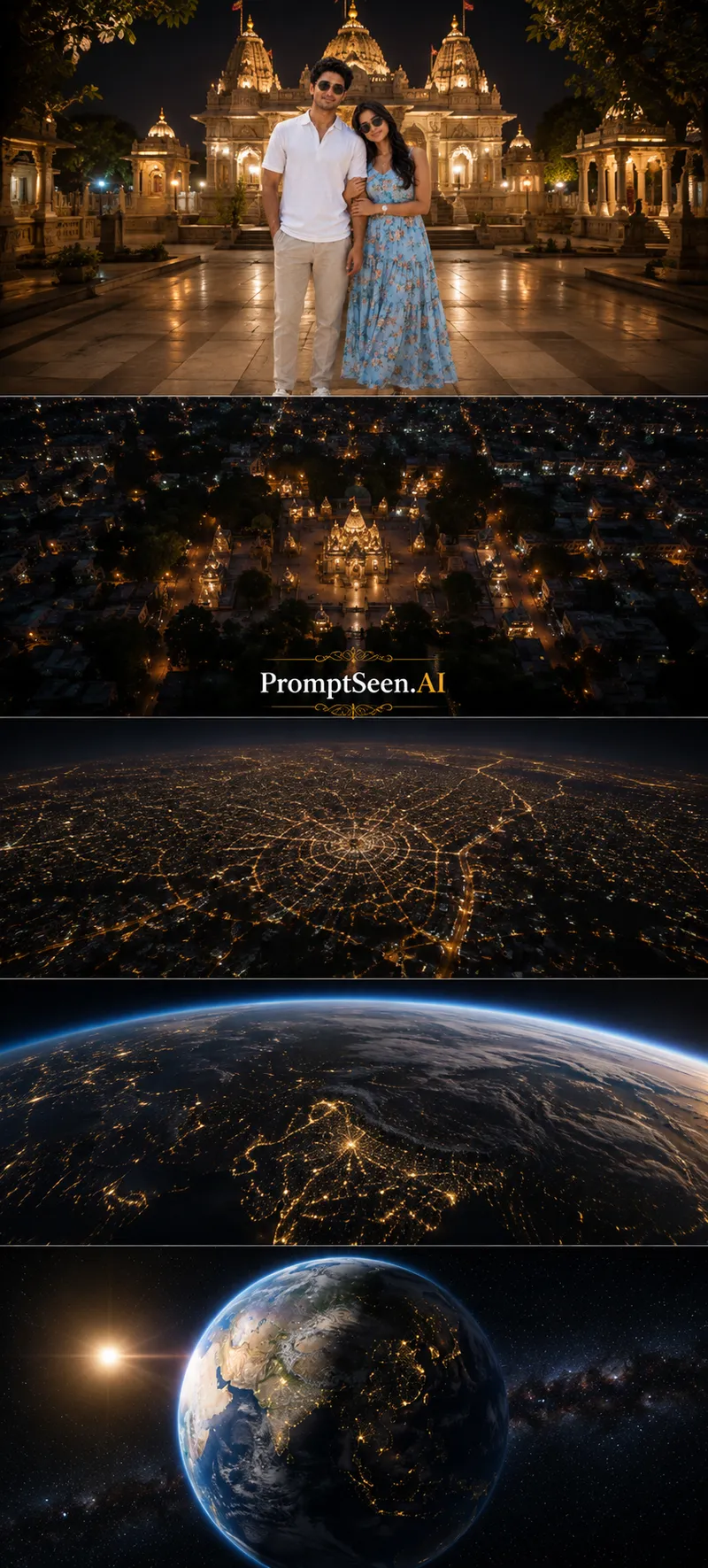 AI Earth Zoom Out – Night Temple to Cosmos