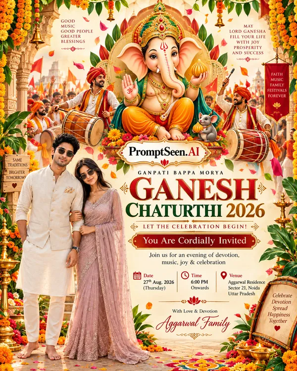 Ganesha + Dhol Celebration - Energetic Festive Invitation