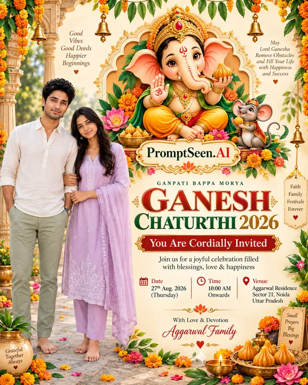 Cute Bal Ganesh - Joyful Family Invitation