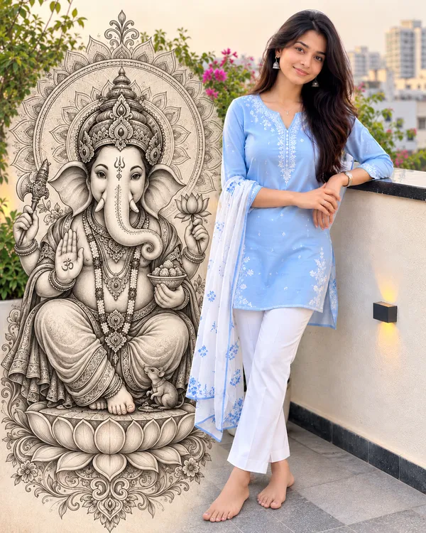 Royal Ganesha Mandala Line-Art Drawing
