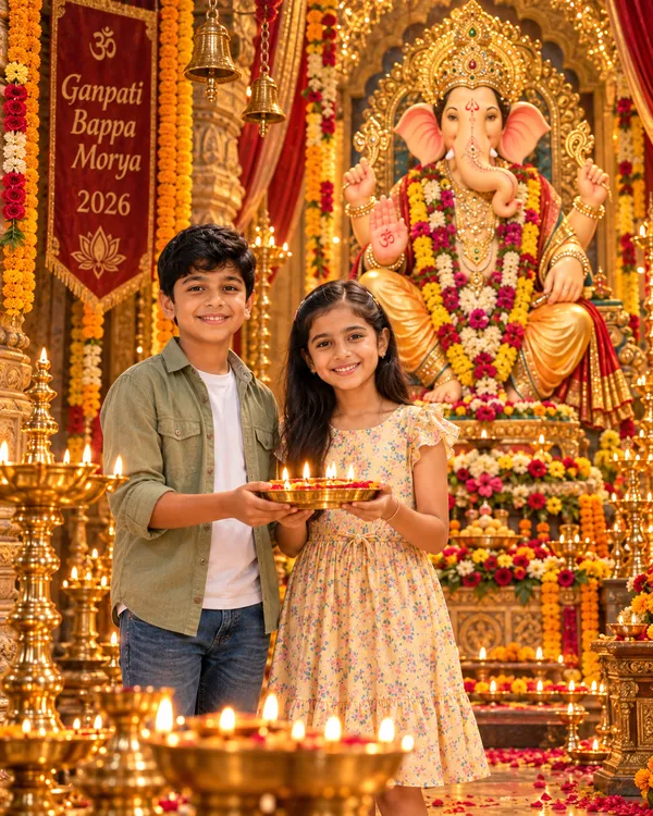 Grand Ganpati Aarti Scene 2026 Prompt