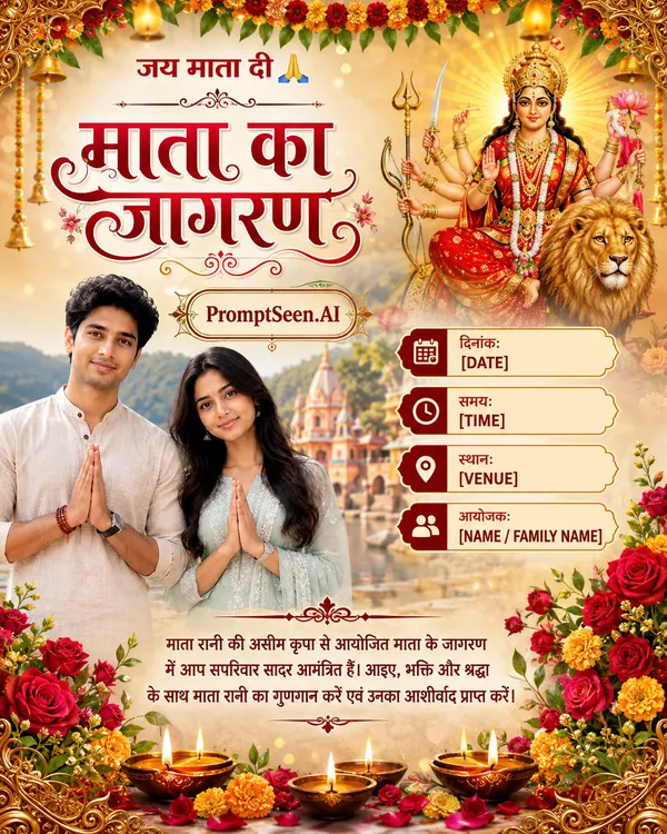 Hindi Mata Rani Jagran Invitation Card