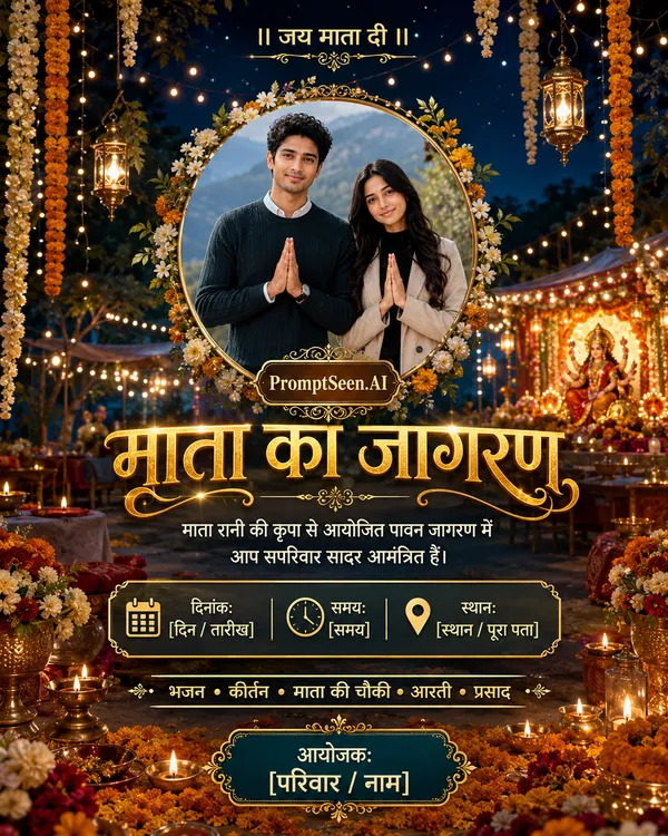 Divine Night Jagran Invitation – Open Sky Floral Theme