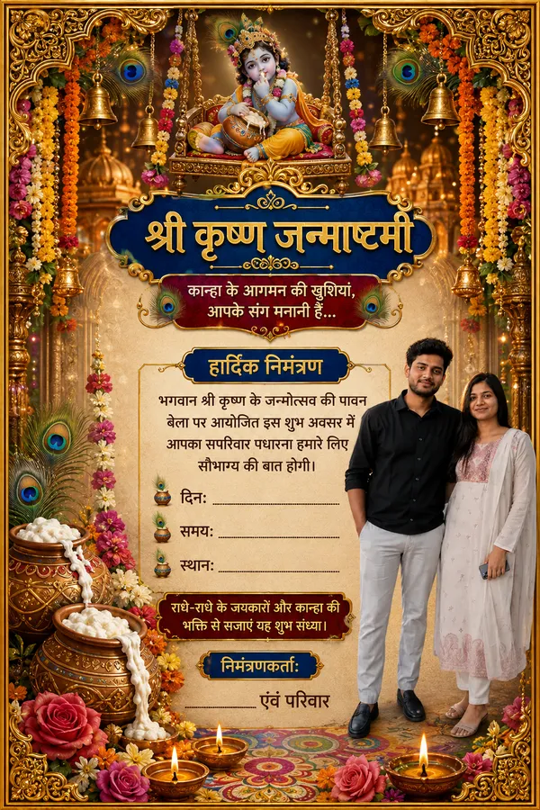 Royal Premium Shri Krishna Janmashtami Invitation Card