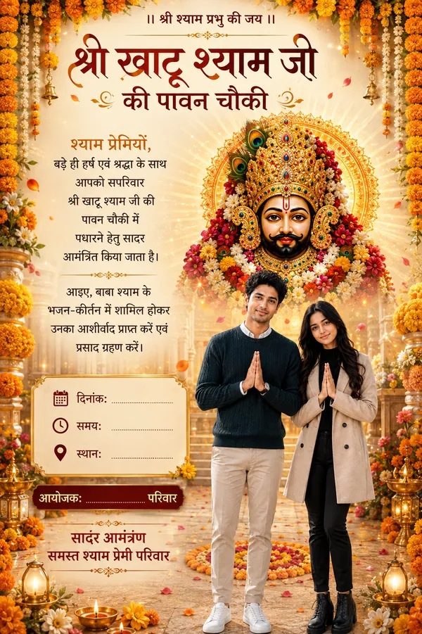 Modern Marigold Decor Khatu Shyam Invitation