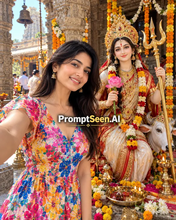 Maa Shailputri Temple Selfie Natural Navratri Darshan Prompt