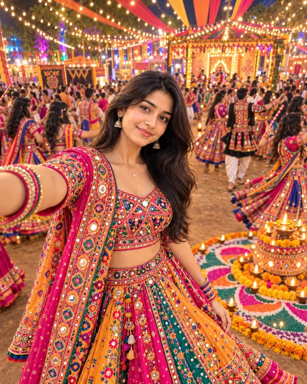 Navratri Selfie Style Colorful Garba