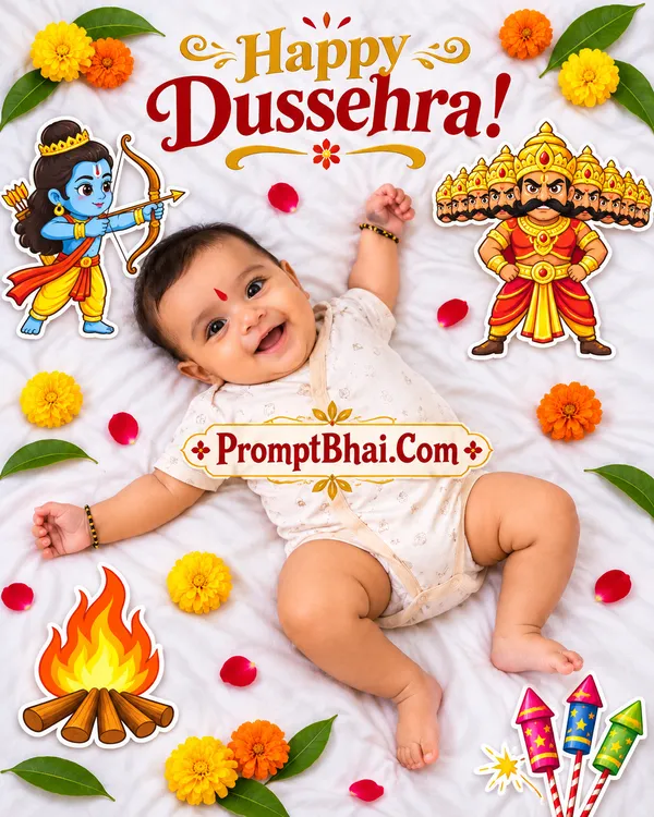 Happy Dussehra Cartoon Cutouts Plain White Photo Prompt