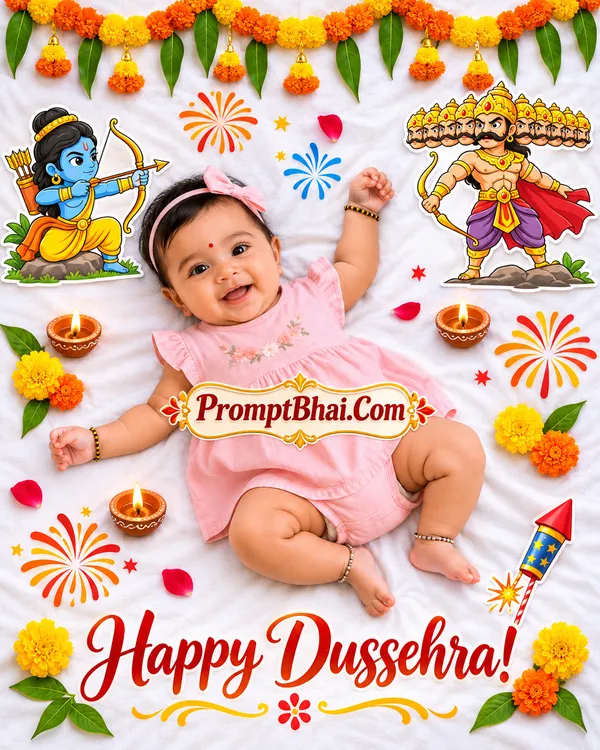Happy Dussehra Marigold Toran Festive Border Photo Prompt