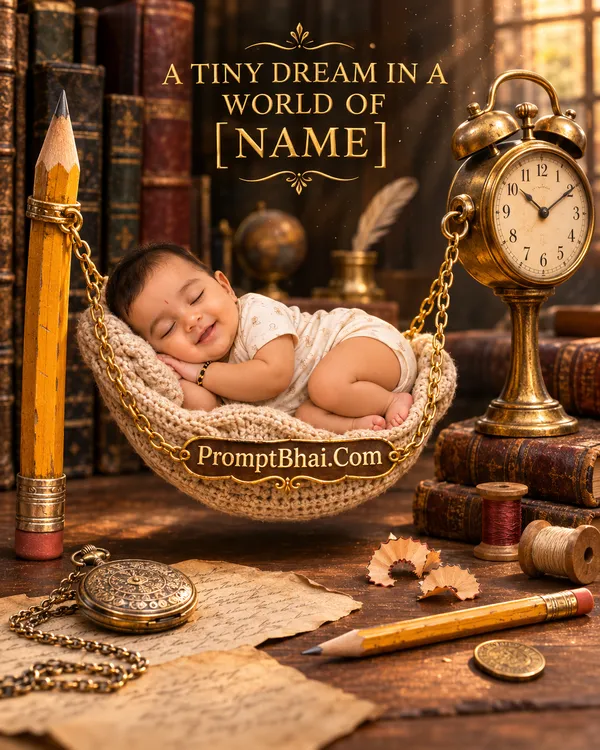 Tiny Dream on a Clock Hammock Vintage Desk Photo Prompt