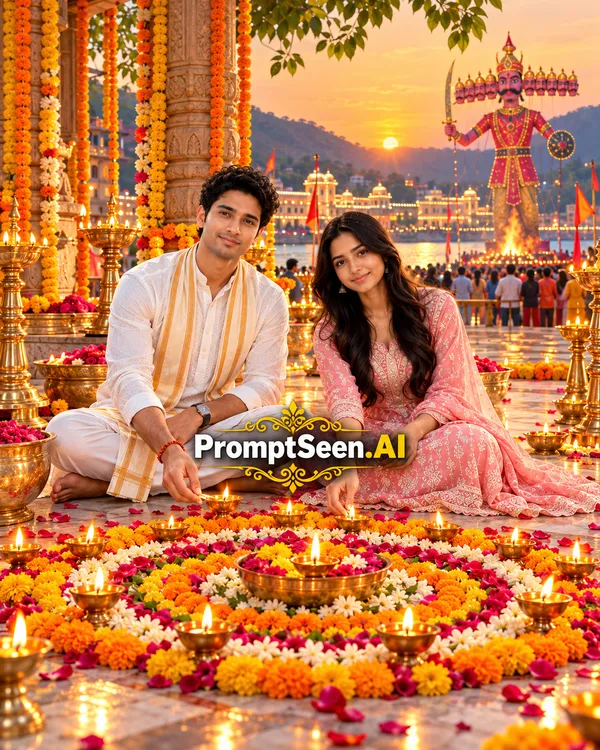 Sunset Diya Rangoli Photo Prompt