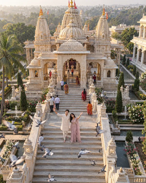 Wide shot A full view of the temple from above Photo Prompt