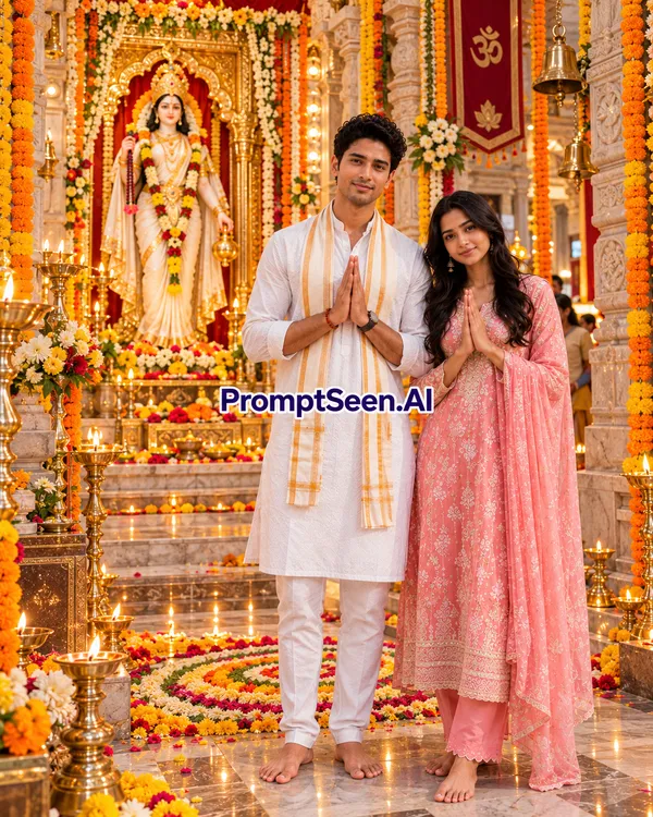 Maa Brahmacharini Temple Grandeur Candid Full-Body Darshan Portrait