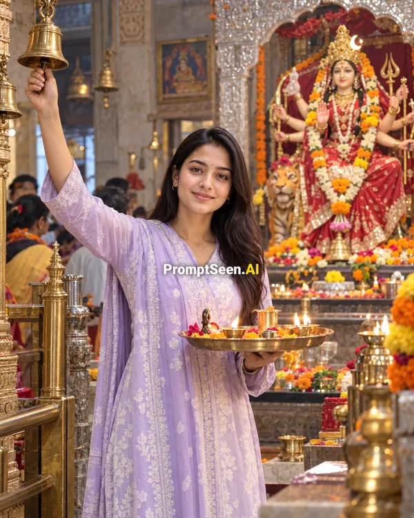 Bell and Aarti Candid Chandraghanta Darshan Prompt