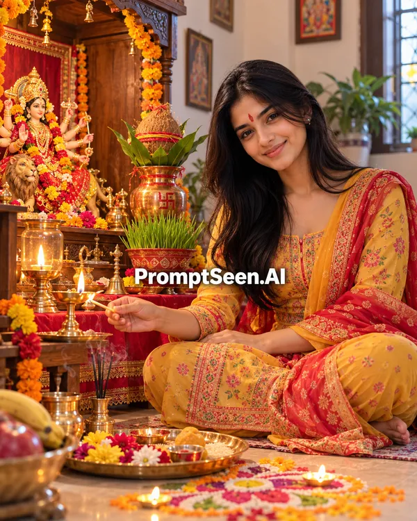 Maa Kushmanda Ghar Ka Mandir Photo Prompt