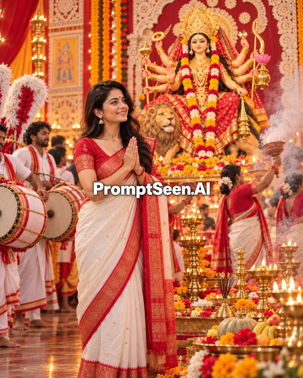 Maa Kushmanda Dhaak Dhunuchi Pandal Photo Prompt