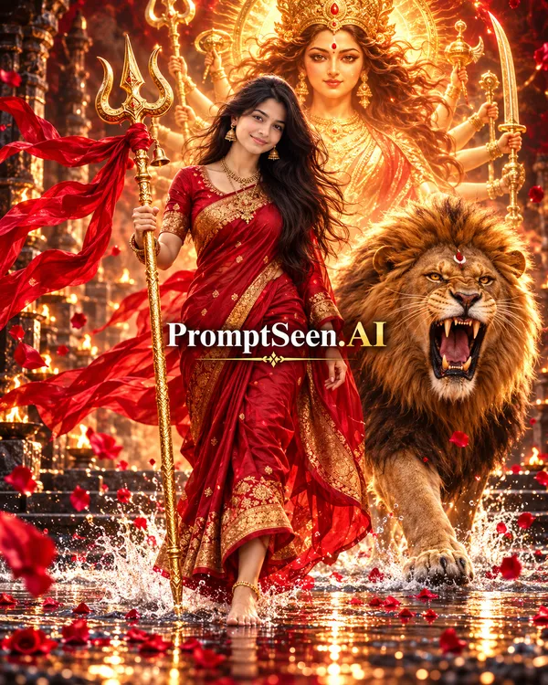 Lion Walk with Maa Durga Photo Prompt