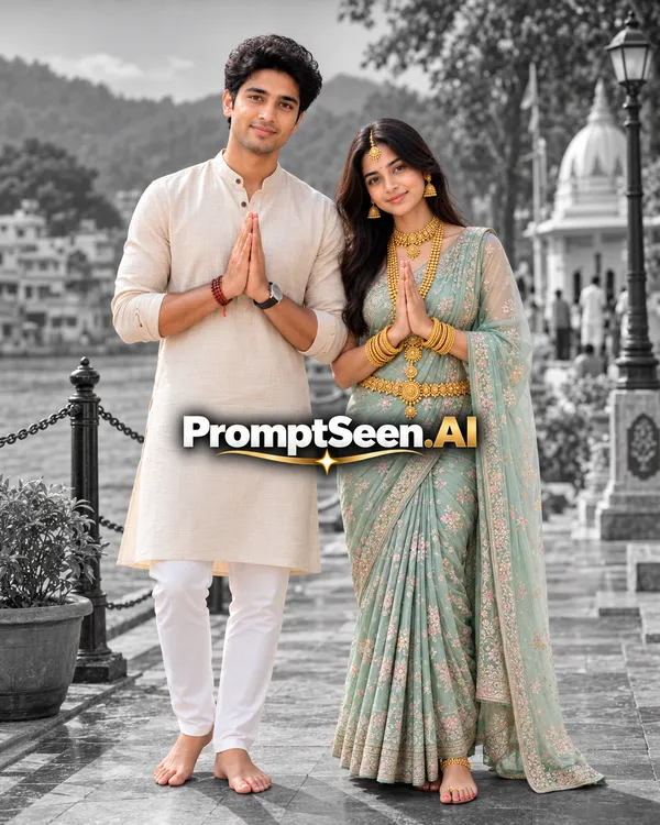 Full Color Couple with Gold Jewelry Black and White Background