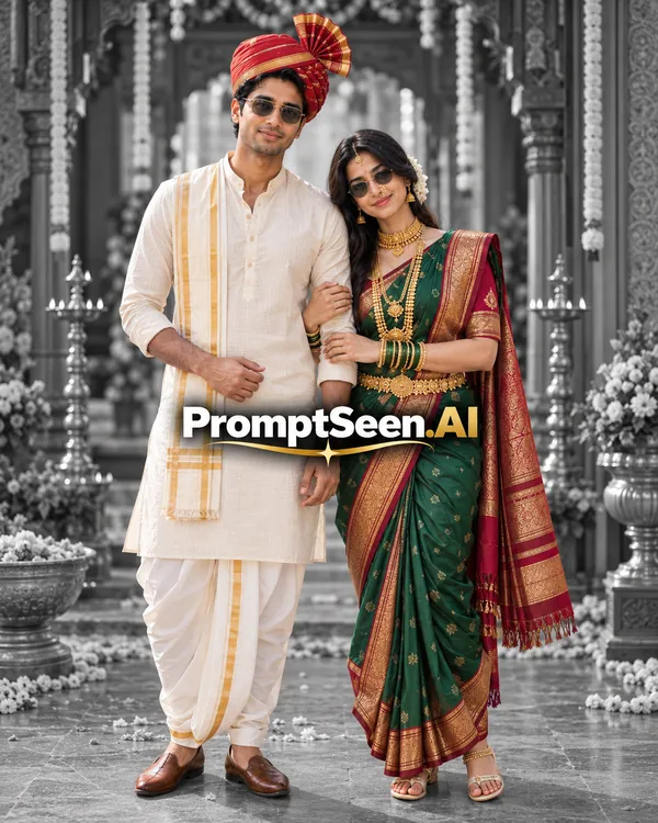 Maharashtrian Couple with Traditional Gold Jewelry