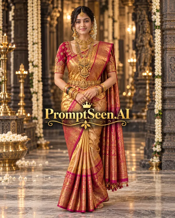 Royal Kanjeevaram Saree and Temple Gold Jewelry