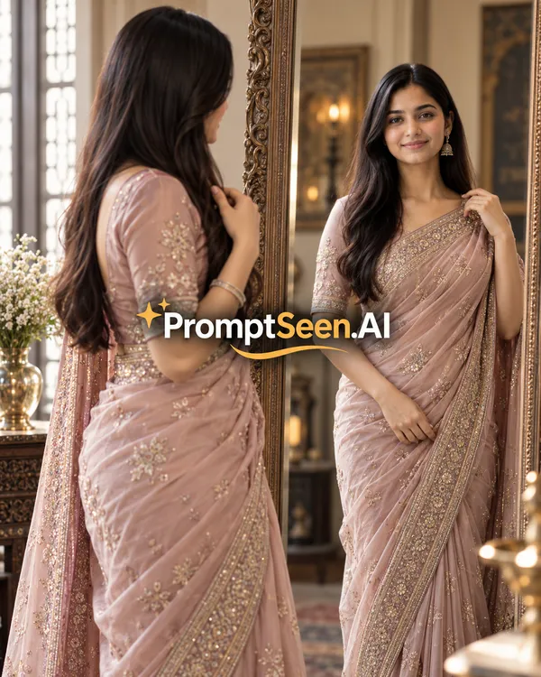 Saree Mirror Reflection Editorial Pose