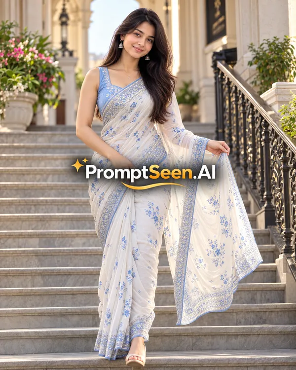 Saree Staircase Walk Editorial Pose