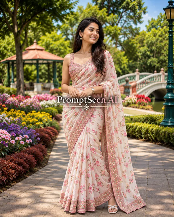Elegant Saree Balcony Pose for Photoshoot