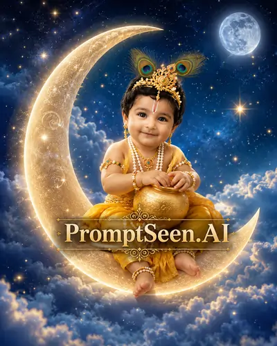 Baby Krishna on Moon Prompt