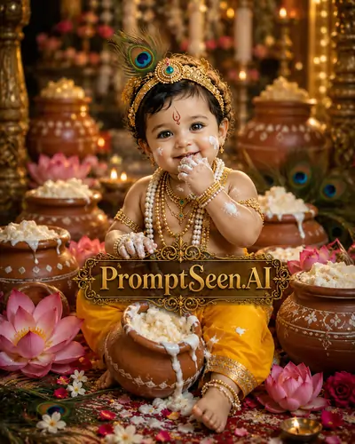 Baby Krishna with Multiple Butter Pots