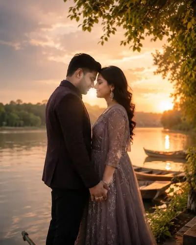 Riverside Sunset Pre Wedding Photography AI