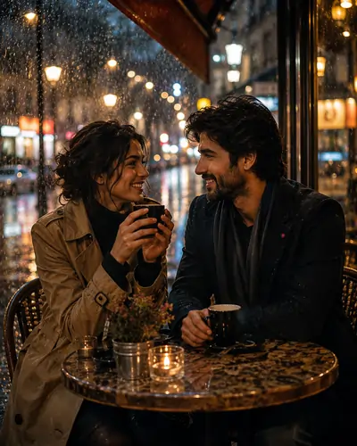 Coffee Date in the Rain AI Prompt