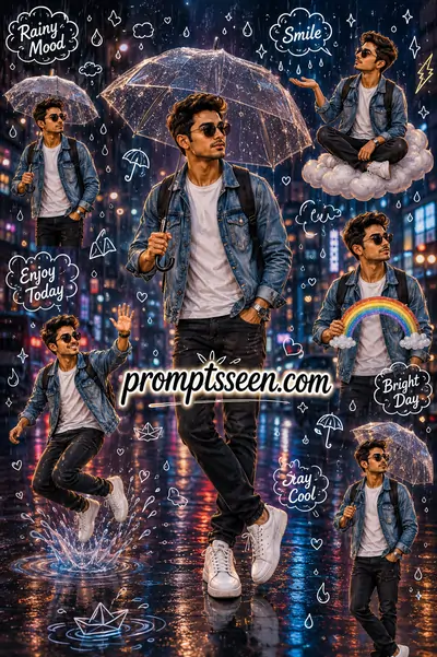 Rainy Street Boy Collage Prompt